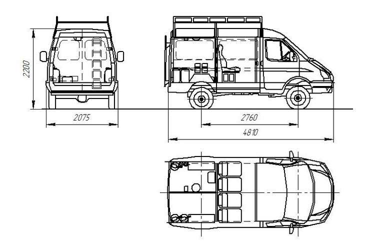 Схема автомобиля - Соболь - для перевозки опасных грузов